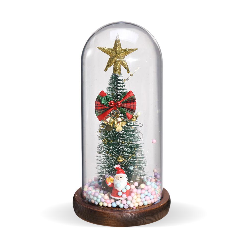 Mini LED Artificial Christmas Tree Decoration with Glass Dome Christmas Tree Night Light Table Ornament Xmas Gift for Children