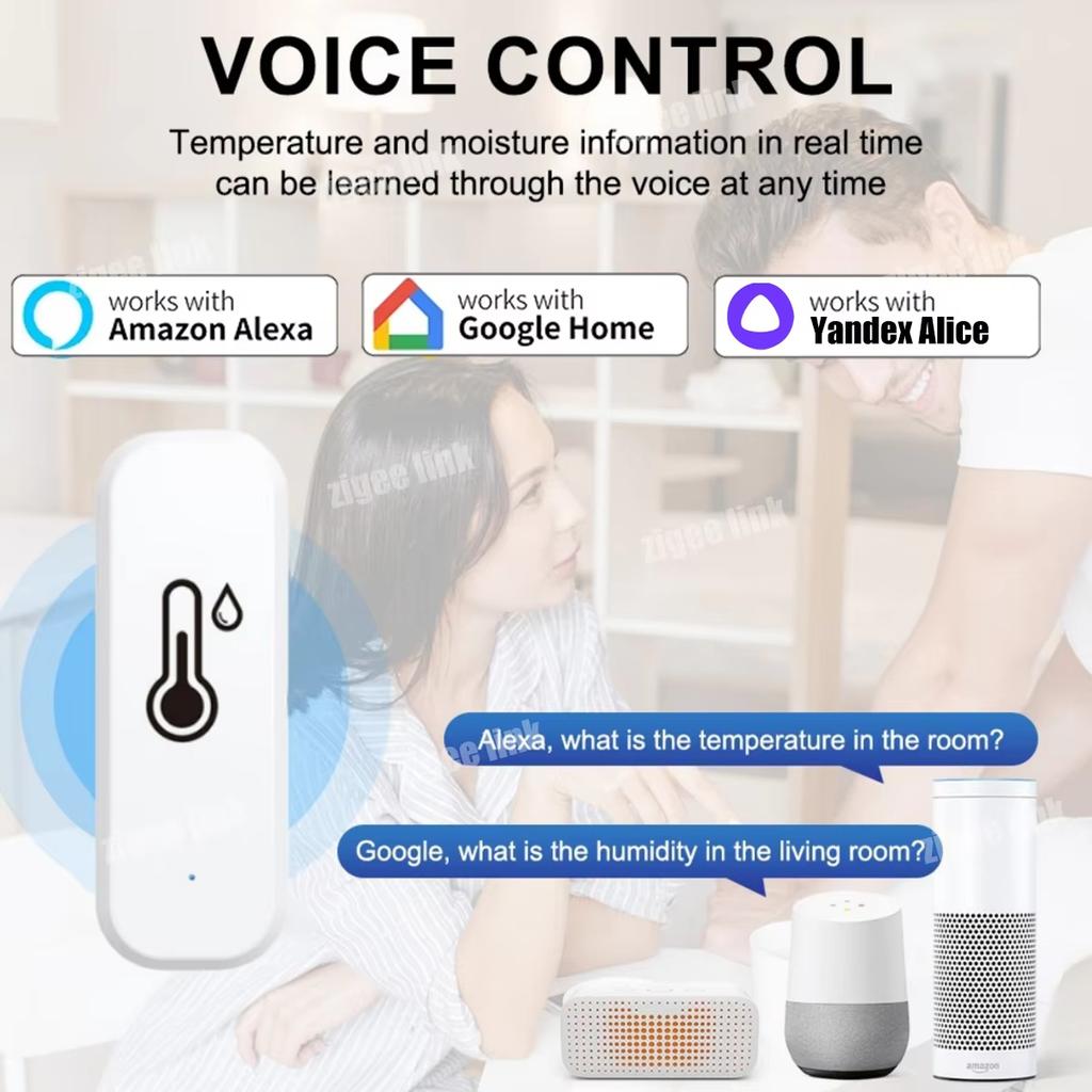 חיישן טמפרטורה ולחות אלחוטי Tuya Zigbee, גלאי לחות חכם, ניטור ביתי מרחוק, תואם לאלכסה ועוזרת גוגל