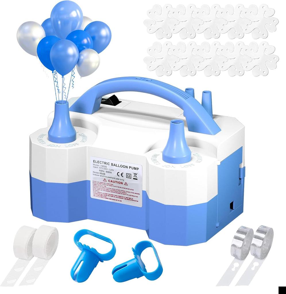 Balloon Pump, Balloon Pump Electric, Portable Dual Nozzle Electric Blower Air Pump Inflator for Party Decoration