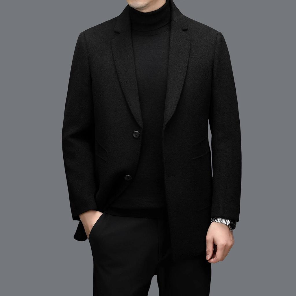 Herren Mittellanger High-End Kaschmirmantel mit abnehmbarem Daunenfutter und Anzugkragen für Herbst/Winter.