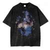 Fashion Short Sleeve O-neck T-shirts Vintage Anime Your Name Printed Washed Acid Tees Casual Loose Y2K Unisex Graphic Tops