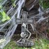Spooky Holiday Exterior Decor Halloween Skull Tombstone, Stone Look Retro Gothic Resin Creepy Cemetery Scene Ornament Crow Gravestone for Outdoor