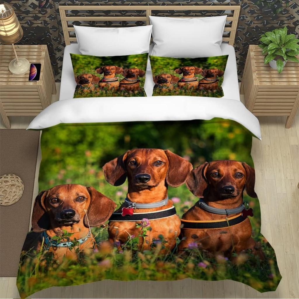 Dog Animal Single Size Bedding Set for Adults Kids,3D Print Soft Microfiber Quilt Cover Cartoon Farm Animal Comforter Cover Set