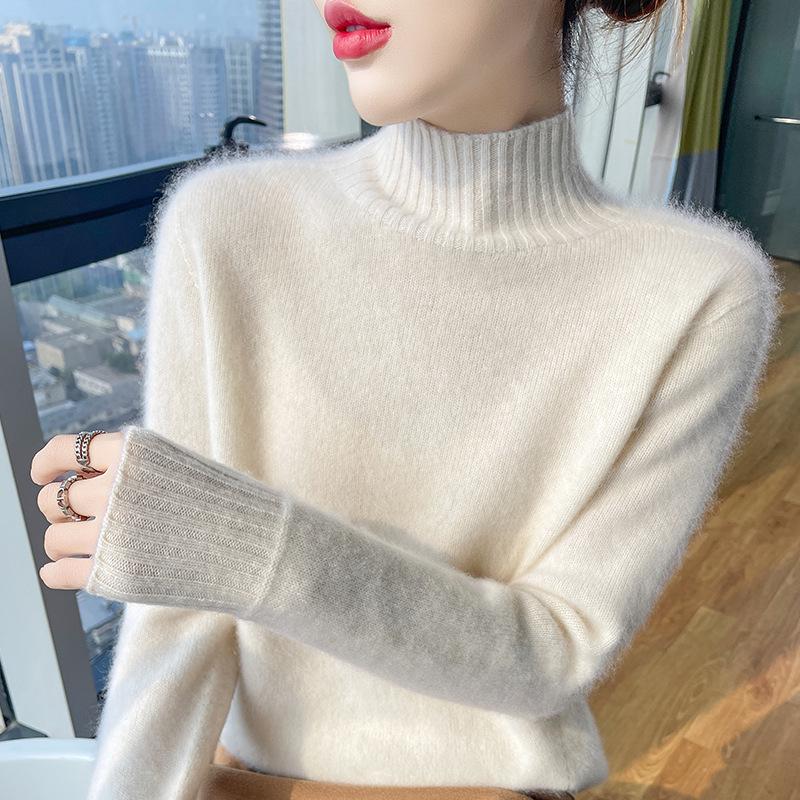 Women's Slimming Wool Knit Cardigan Sweater - Thick Half-High Neck, Warm and Versatile for Autumn/Winter