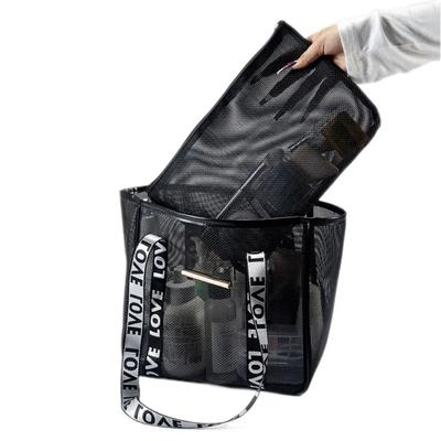 Fashion Mesh Shoulder Bag Large Capacity Transparent Makeup Storage Bag Hollow Multifunctional Beach Bags Travel