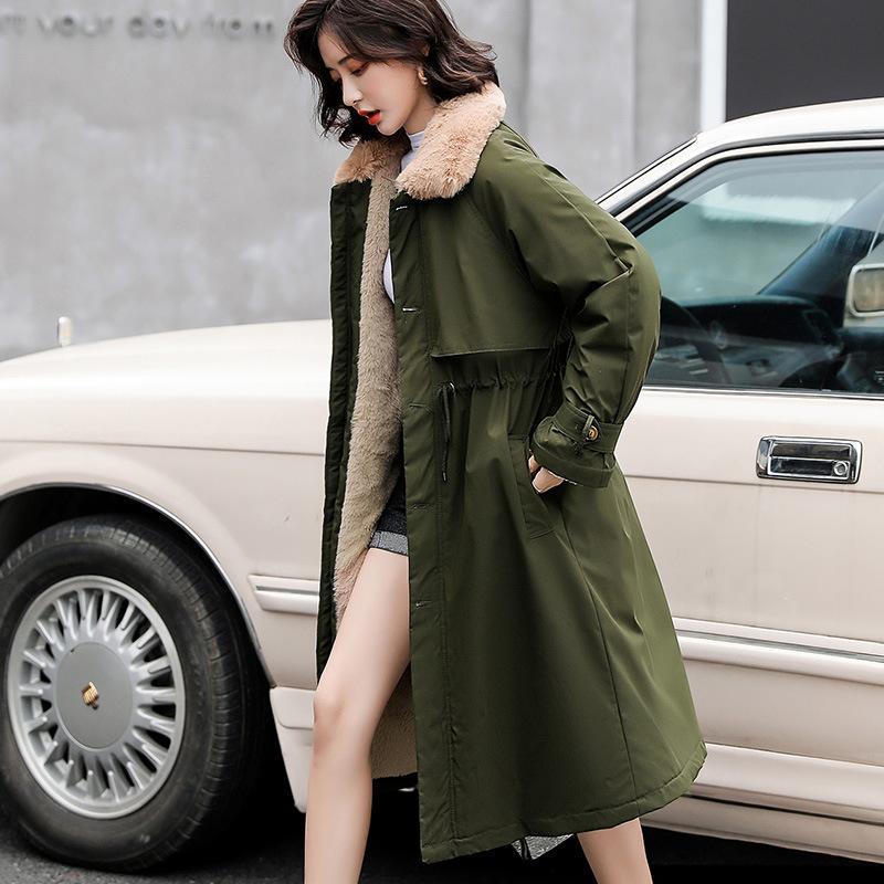 Long Parkas Korean Style Fashion Thickened Cotton Coat Female College Style Pie Overcoat Trench Coat Tide Womens Long Winter Parka