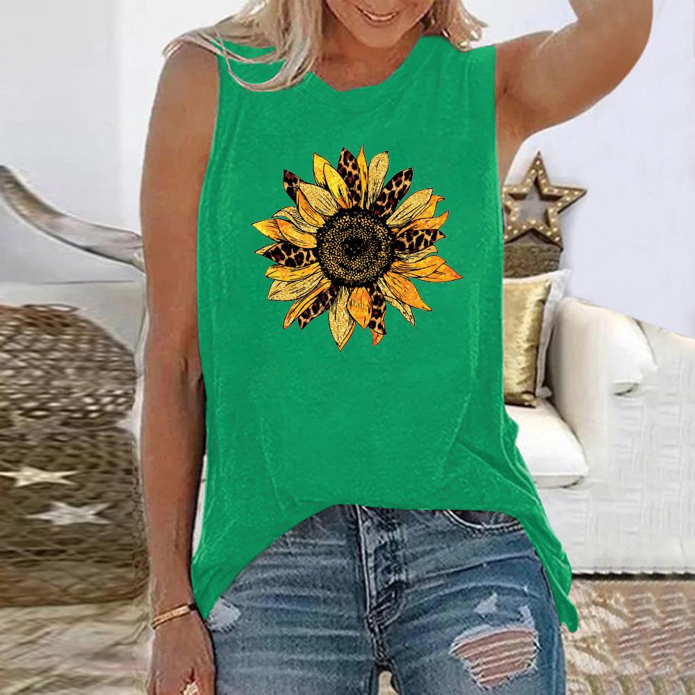 Summer Sunflower 3D Printed New Tank Top, Retro Fashion Women's Wear, Round Neck Sleeveless T-shirt, Loose T-shirt, Clothing