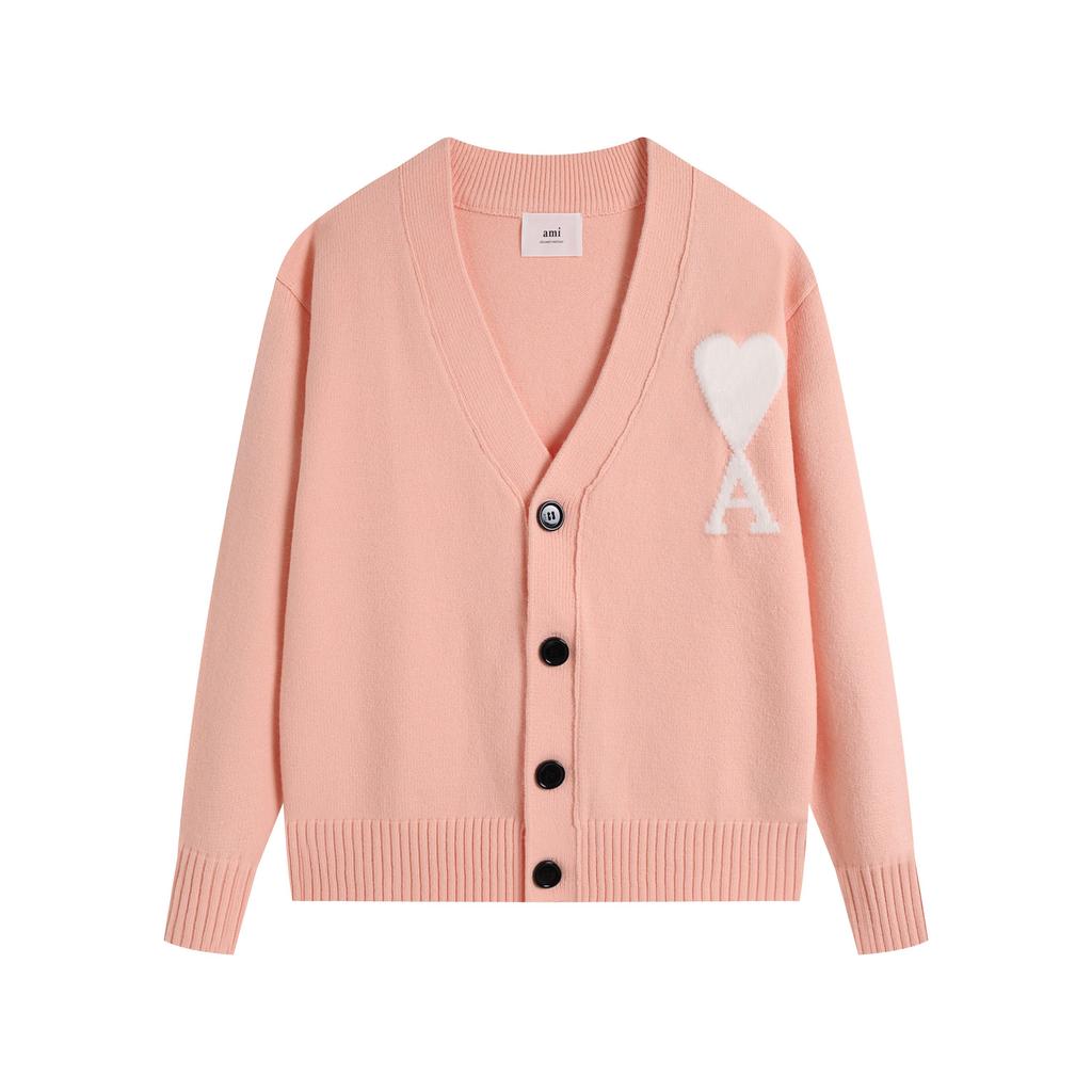 AMI 2025 Classic Couple's Embroidered White Heart Cardigan Wool Sweater
