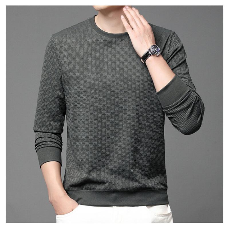 Autumn Youth Hoodie Long Sleeved T-shirt Men's Round Neck Light Luxury High-end T-shirt Knitted Business Base Shirt