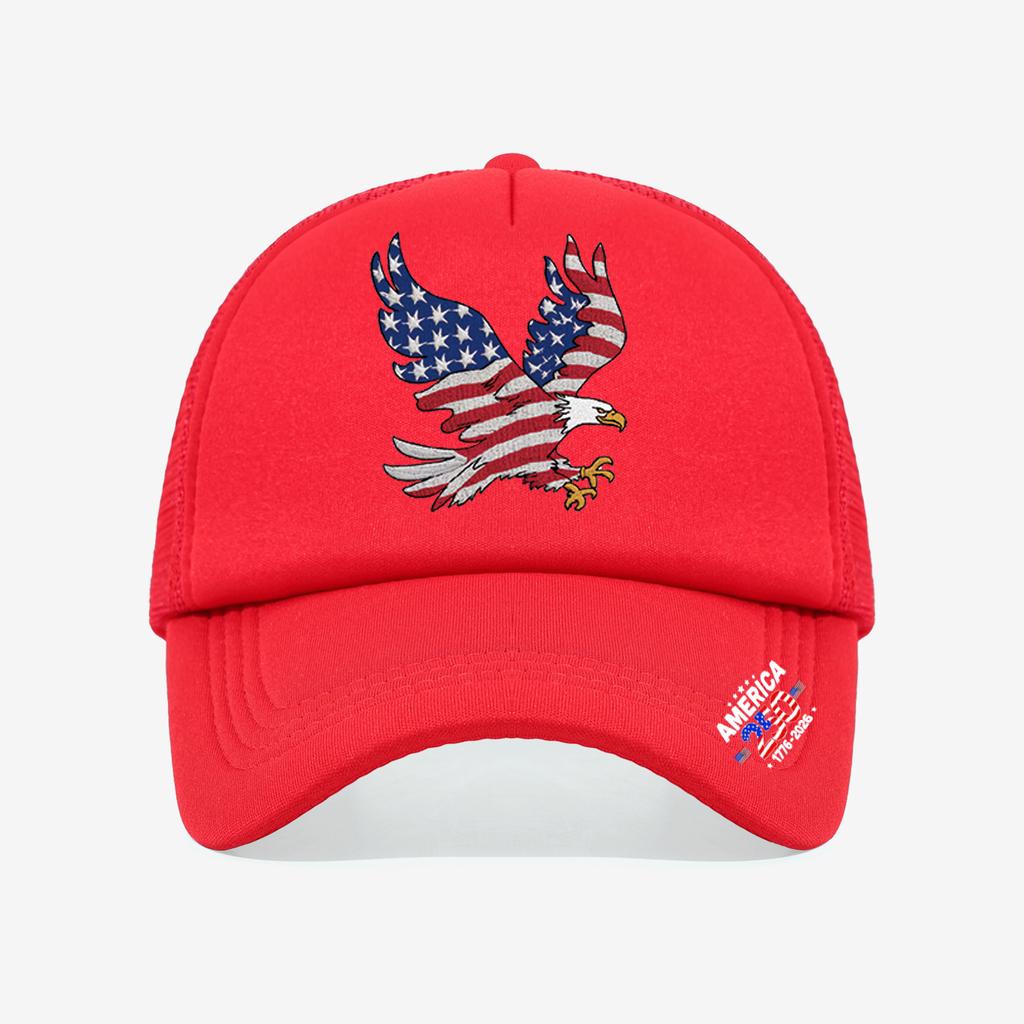 1PC Mesh Trucker Hat, Breathable, 250th America Flag Eagle Print, Vintage Patriotic Streetwear