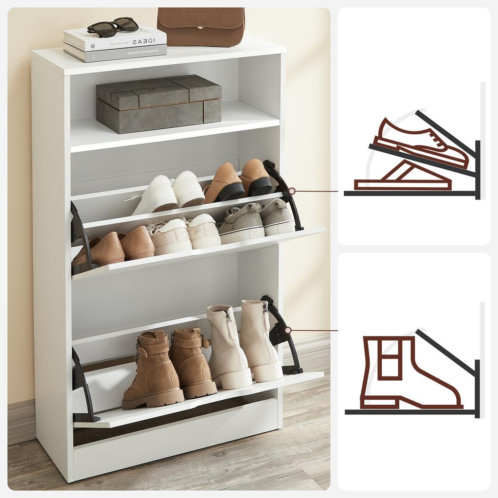 VASAGLE LBC040W01V1 Shoe Cabinet with 2 Compartments for Hallway, Living Room, Bedroom, 60 x 24 x 102 cm, White