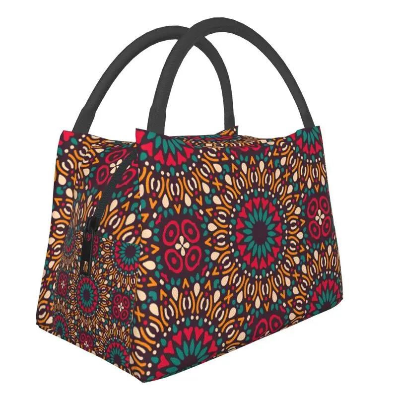 Colorful African Ankara Pattern Thermal Insulated Lunch Bags Women Geometric Lunch Container for Office Outdoor Meal Food Box