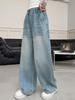 Girls' Autumn 2026 Wide Leg Rhinestone Jeans - Children's Straight Leg Trousers for Middle and Older Girls.