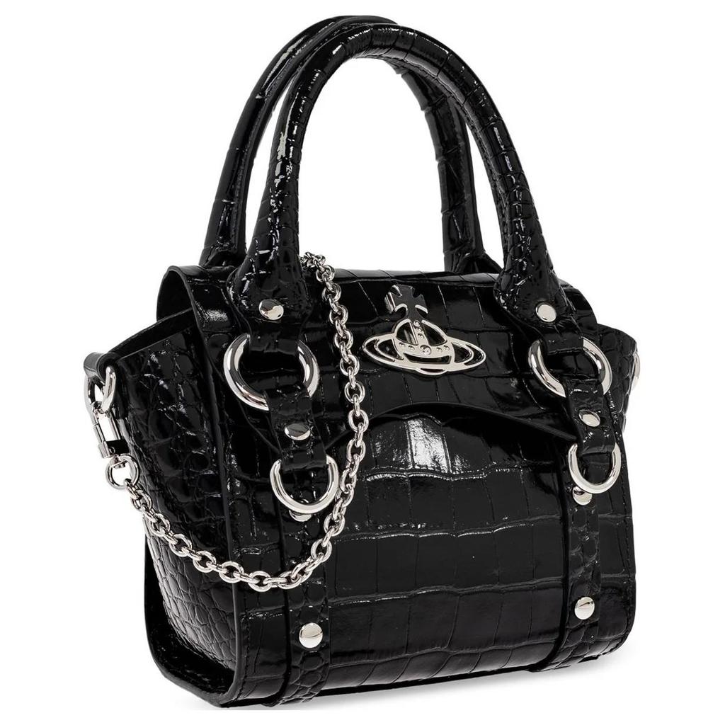 VIVIENNE WESTWOOD Classic Saturn Logo Magnetic Closure Leather Tote Bag Mini Women Handbags Black 48030002WL0099N401
