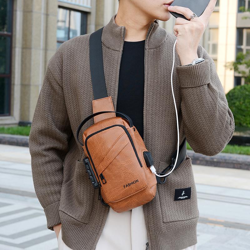 Men's Chest Bag Combination Lock Anti-Theft Crossbody Bag Outdoor Commuter Large Capacity Shoulder Bag