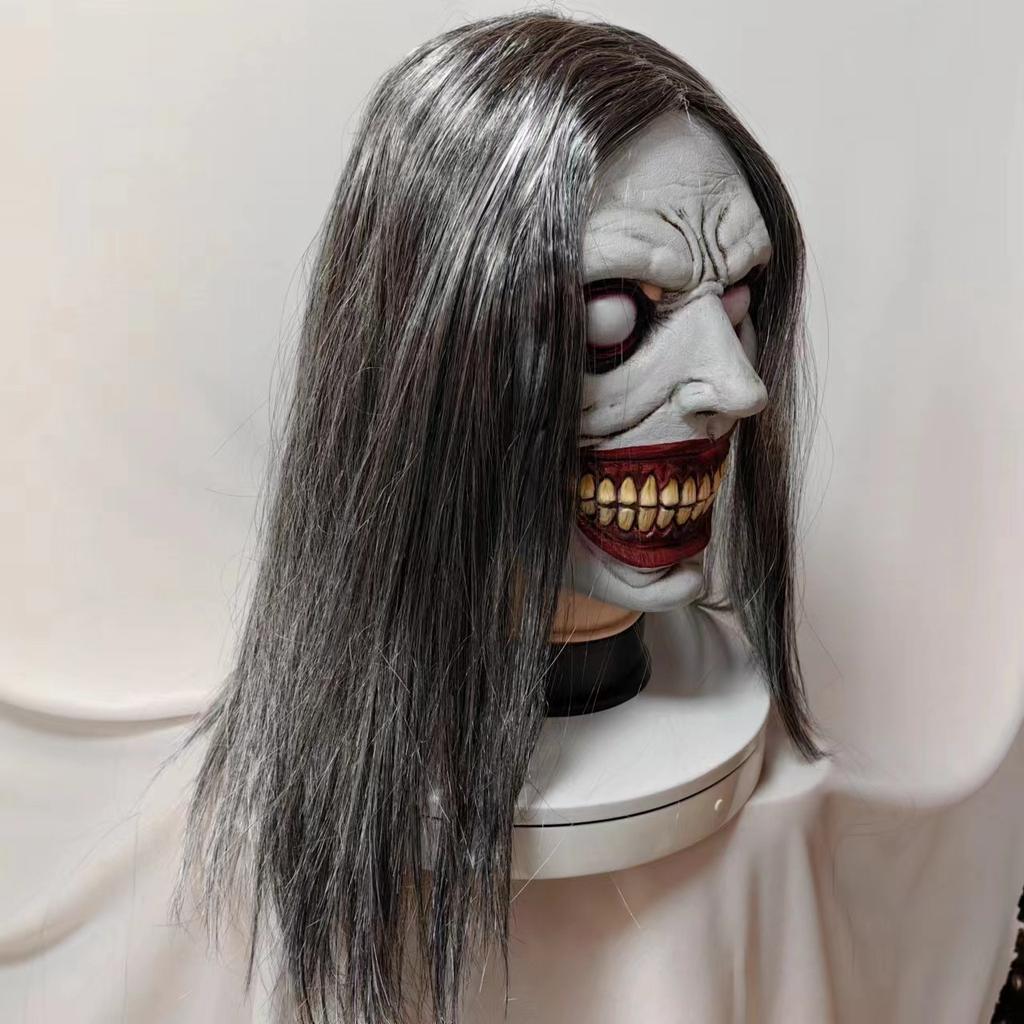 Smiling White-faced Demon Mask with Skull Halloween Horror Cosplay Exorcist Mask