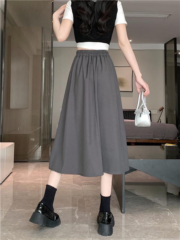 Chic Summer Pleated A-Line Skirt - Plus Size, Age-Reducing, Solid Color, Mid-Length