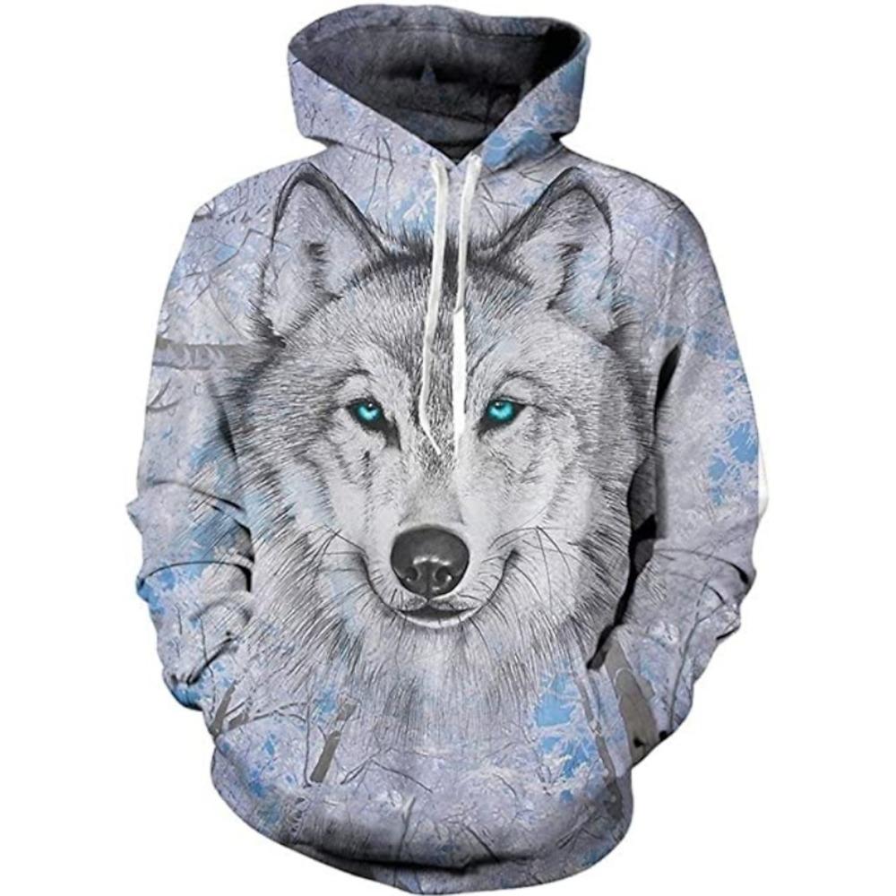 Wolf Graphic Men's 3D Print Pullover Streetwear Hoodies Dark Green Long Sleeve Hooded Spring & Fall Designer