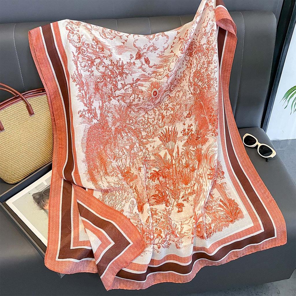 Women Cotton Linen Rose Print Scarf Shawl Hijab Muslim Long Headscarf Scarves Head Wraps Long Female Head Scarf