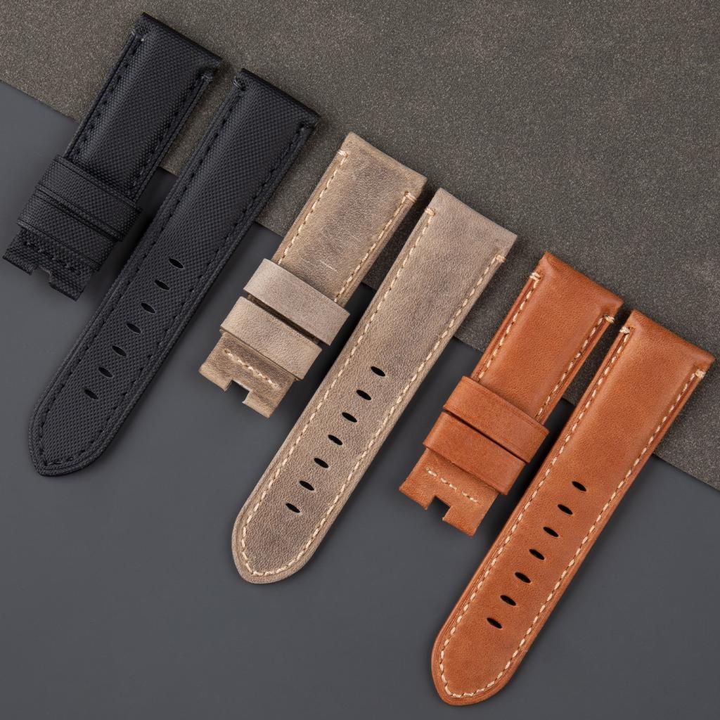 Soft 24mm Italy First Layer Genuine Leather Watchband For Panerai Strap For PAM441/111 With Butterfly Buckle Bracelet Parts