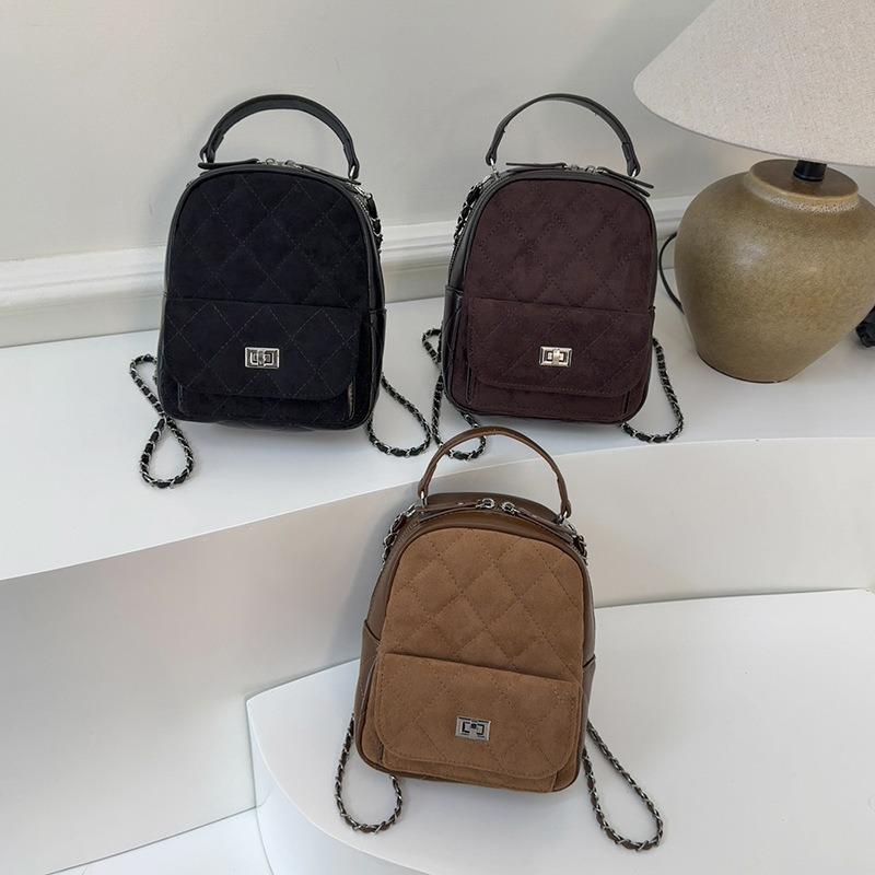Rhombus retro small bag women's new fashion chain backpack autumn and winter texture mini schoolbag