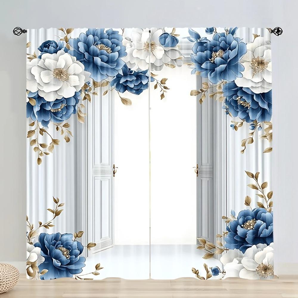 

2 Pcs Elegant Vintage Rose Floral Polyester Curtains – All-Season Rod Pocket Design for Home & Office Decor 100*130 Grommet Top 1pcs