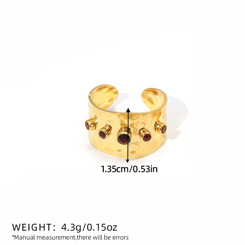 

Colorful Cubic Zircon CZ Stone Crystal Wide Band Zircon Women Stainless Steel Waterproof 18K Gold Plated Statement Rings resizable