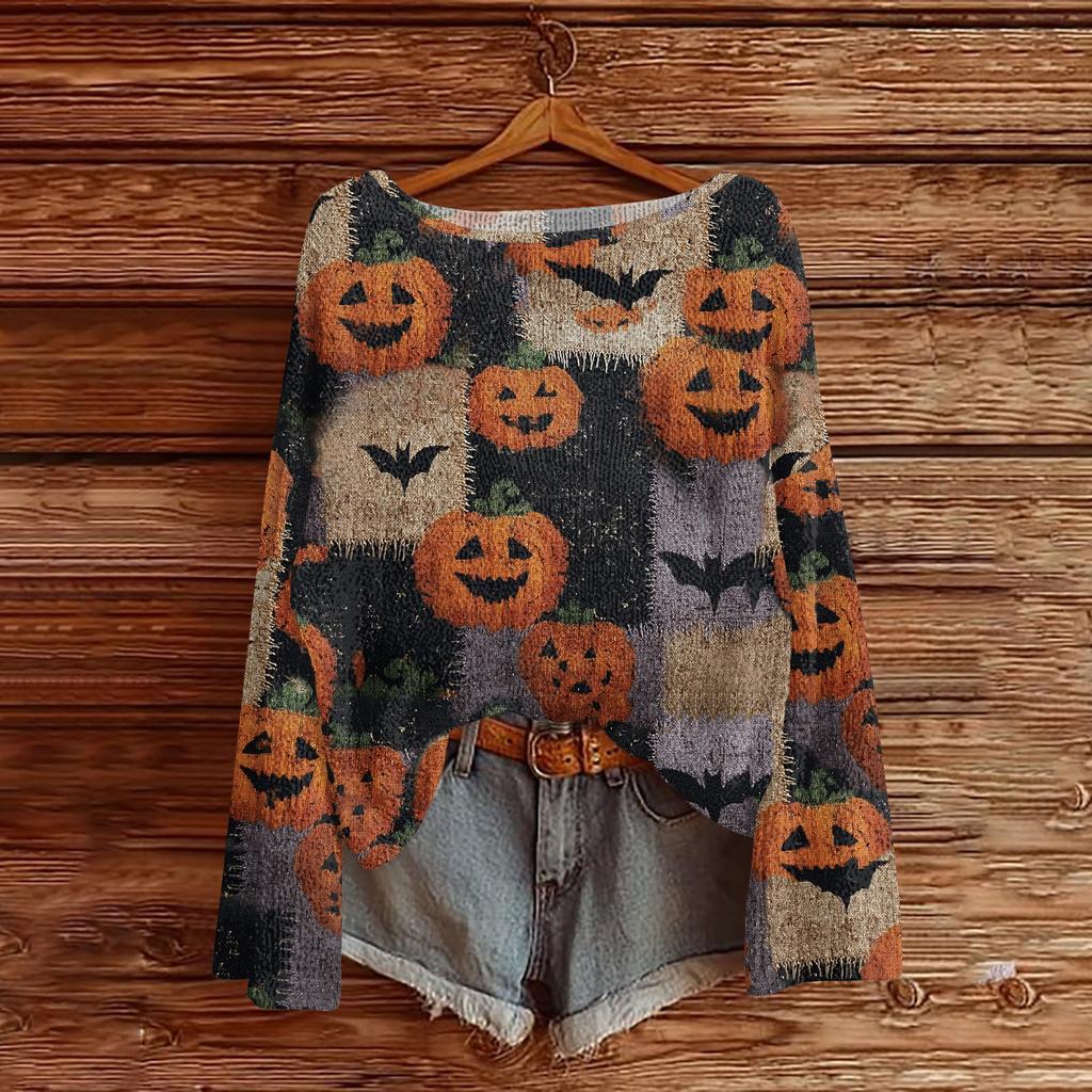 Womens  Fall Sweaters Long Sleeve Print Tops Pullover Sweaters Loose Dressy Casual Basic Clothes