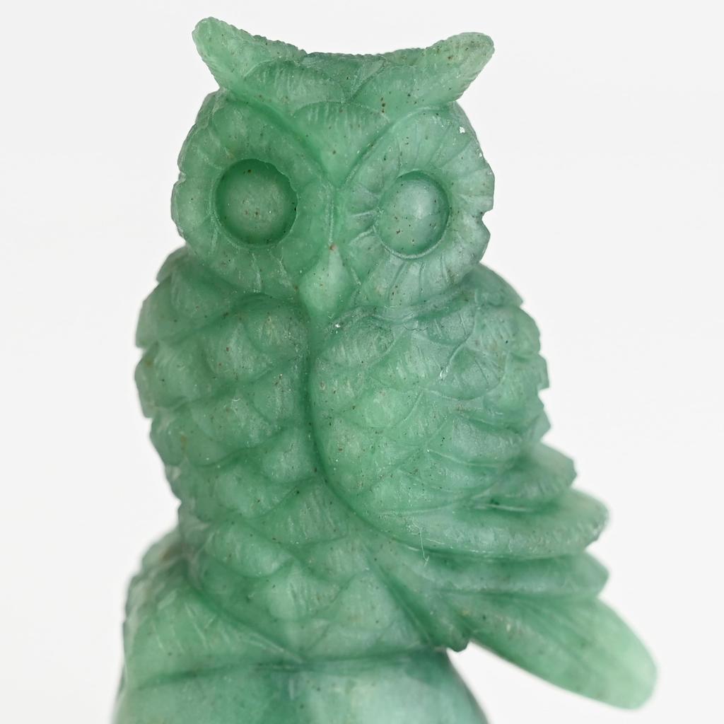 Natural Stone Aventurine Owl 71mm Interior Good Green Sculpture, Tall, One-of-a-Kind, Hand-Carved, Decor, Fortune, Wisdom, Healing, Stone,