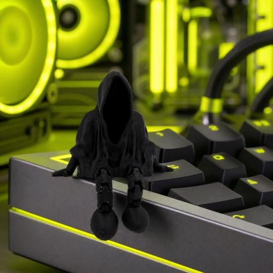 Bendable Joint Reaper Ornament 3D Printed Mysterious Black Robe Figurine, Articulated Sitting Statue with Novelty Dark Themed Collectible Movable