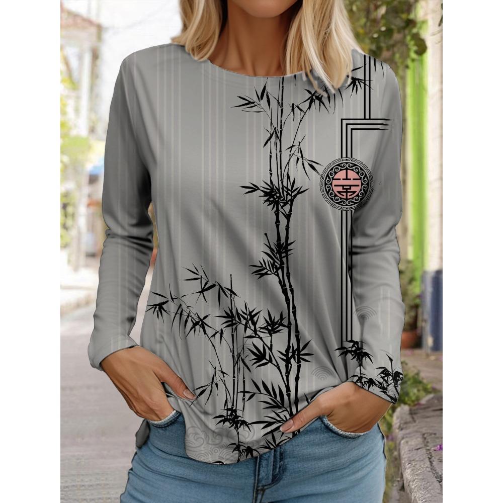 

Women s Fashion Retro Tops Long Sleeve Round Neck Pullover Casual Long Sleeve T-shirt New 3d Printed Lotus Print T-shirt 8XL