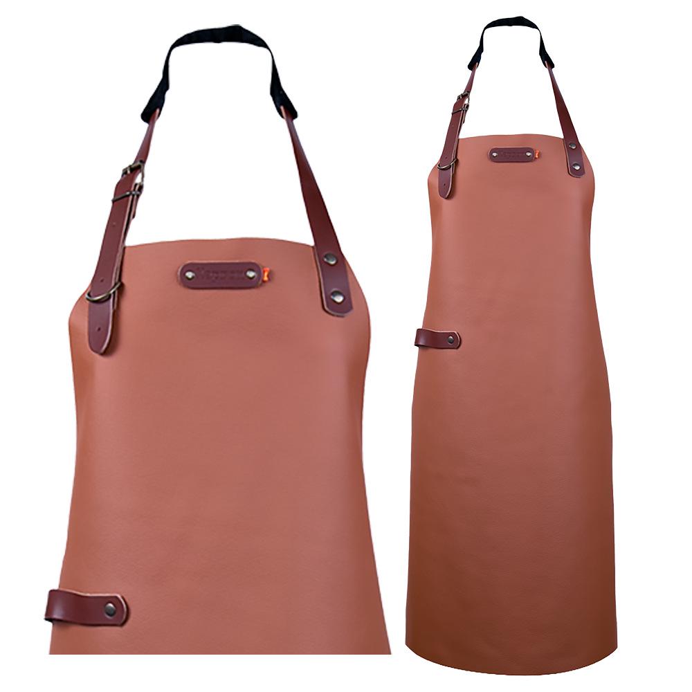 Waterproof PU Leather Hanging Neck Apron - Oil-Proof BBQ & Barista Style