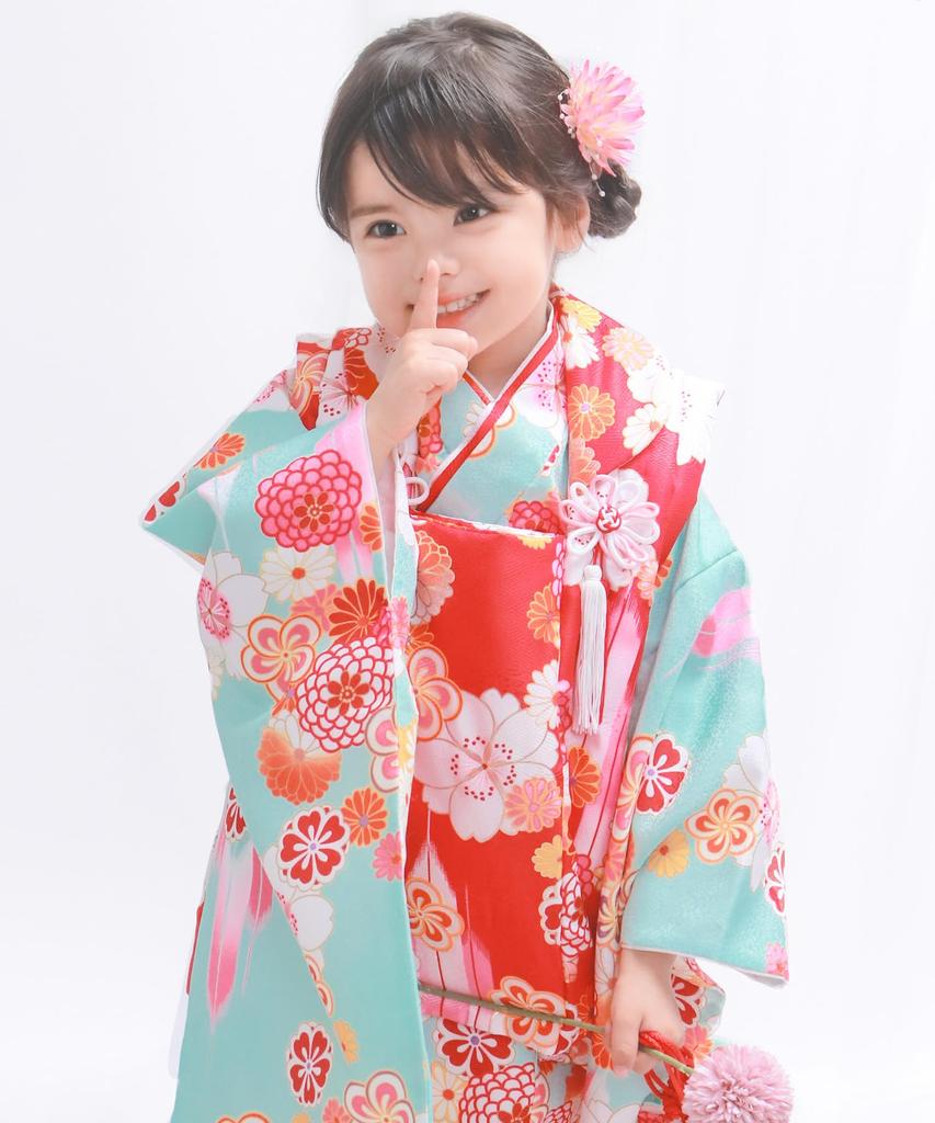 Kimono Set for Kimono Set Elegant A Set Patterned Nagajuban Hair Drawstring Waist Tabi Girls Aoi No [KYOETSU] [Kyoetsu] Shichi-Go-San (7-5-3 Festival)