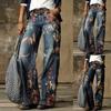 Damen Retro High Waist Wide Leg Floral Print Lange Lockere Jeans Hosen