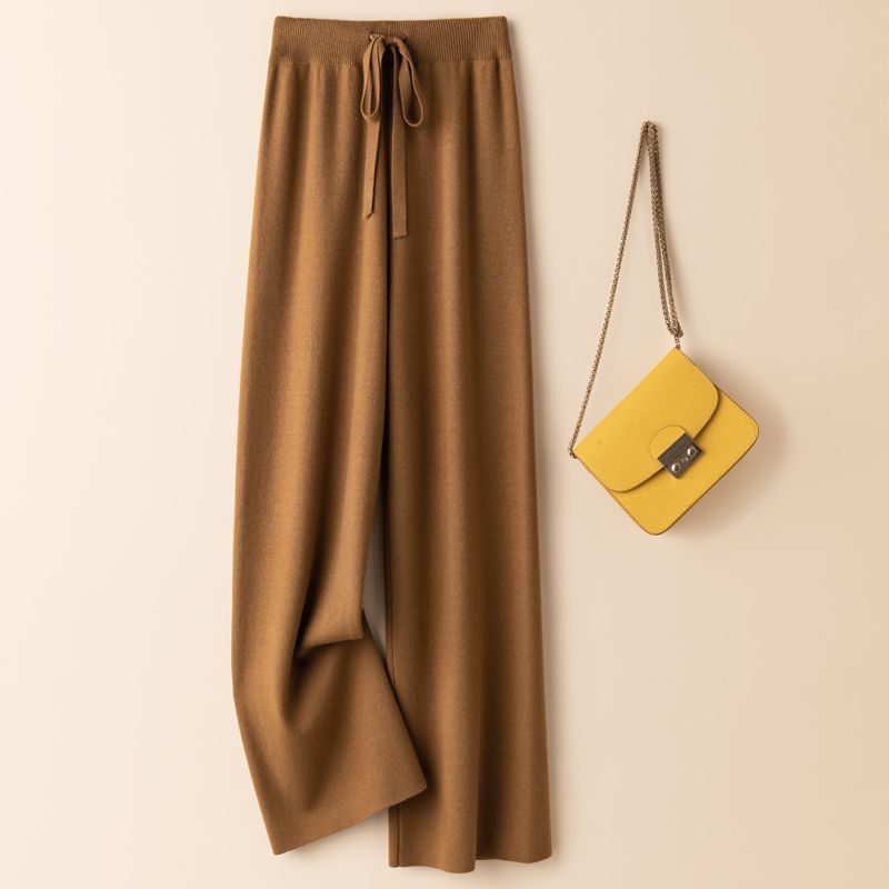 Thick Warm Knitted Casual Chic Basic Soft Elastic High Waist Women's Pants Korean Fashion Straight Ankle-Length Pants For Women