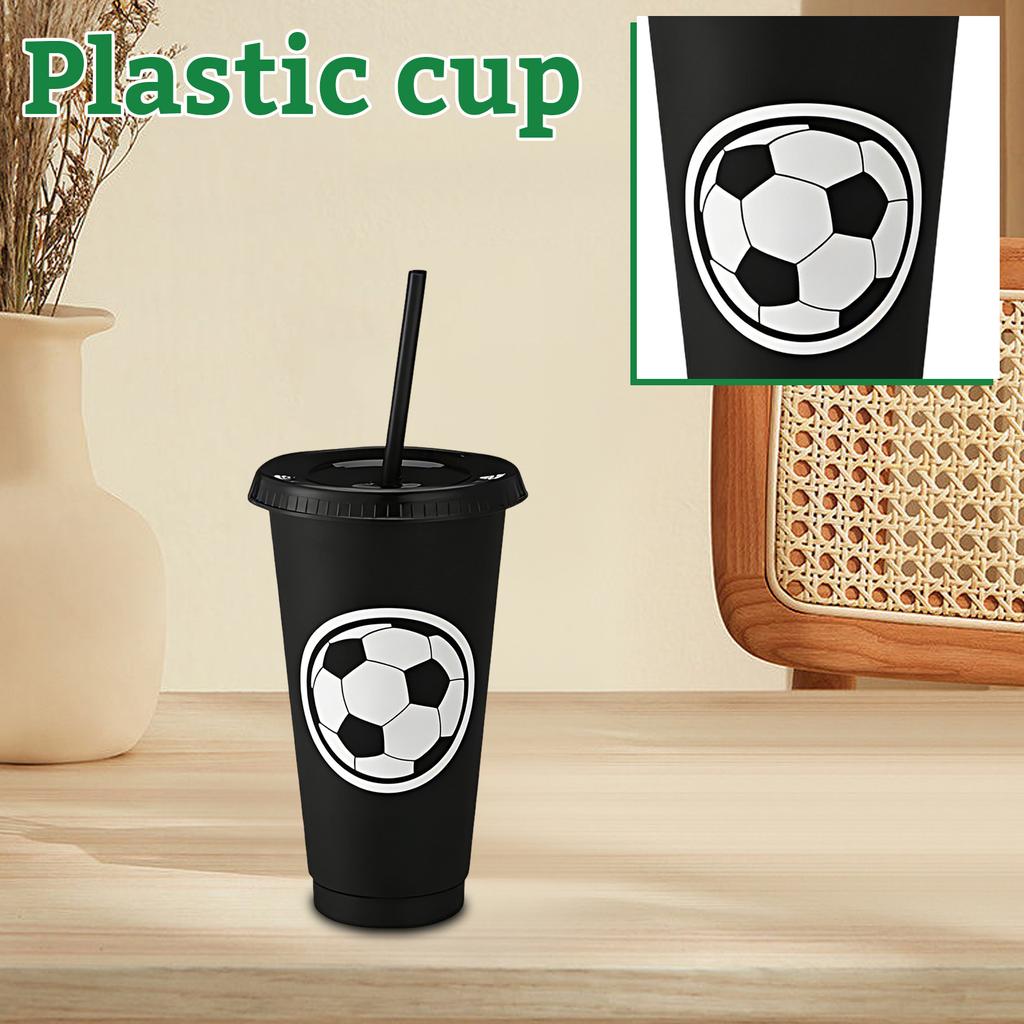 Large Capacity 710ml Single-Wall Plastic Cup With Soccer Pattern And Straw