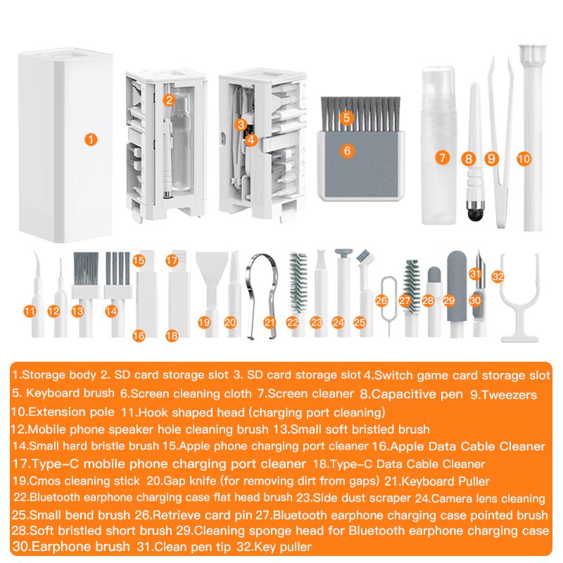 32-in-1 Multifunctional Cleaning Kit for Mobile Phone, Camera, Earphones, and Keyboard