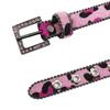 Luxury 2.3cm Leopard Print Leather Belt with Floral Eyelets & Rhinestones, No Punching Needed, Pin Buckle, Fully Diamond-Encrusted.