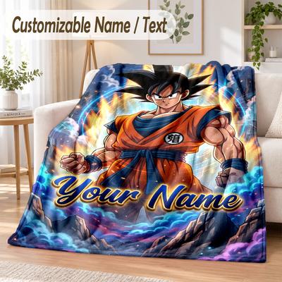 Manta de Franela Personalizada con Nombre de Dragon Ball Suave y Cálida para Sofá, Cama, Uso en Interiores del Hogar