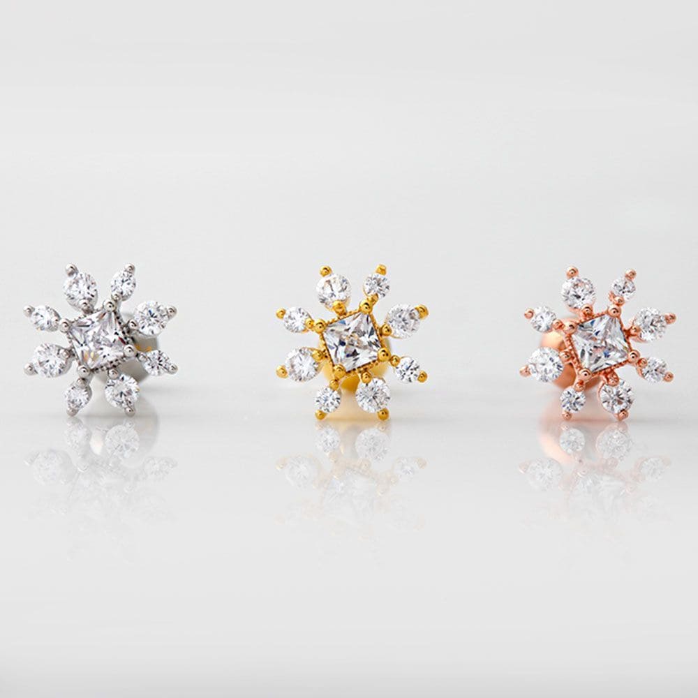 Choose one of three cubic snowflake surgical pin piercings
