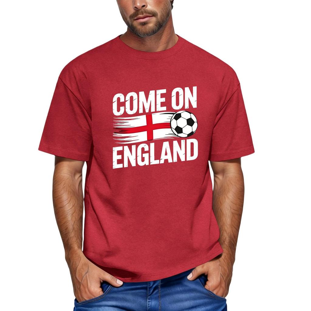 Men's Casual Short Sleeve Crew Neck T-Shirt Printed Graphic Top Football Theme England Supporter Style