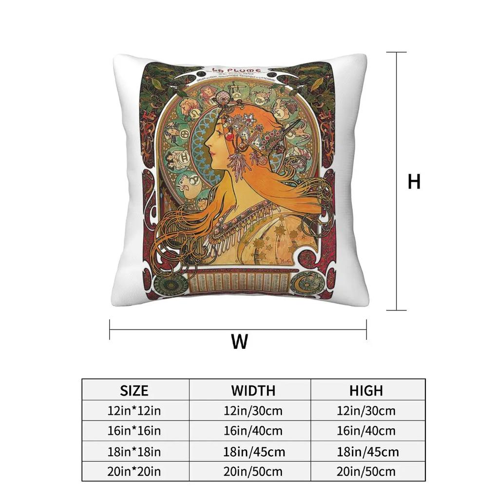Zodiac (Original Version), By Alphonse Mucha (1896) Original Colors 2 Pcs Square Pillowcase Pillow Cover Cushion Throw Pillow