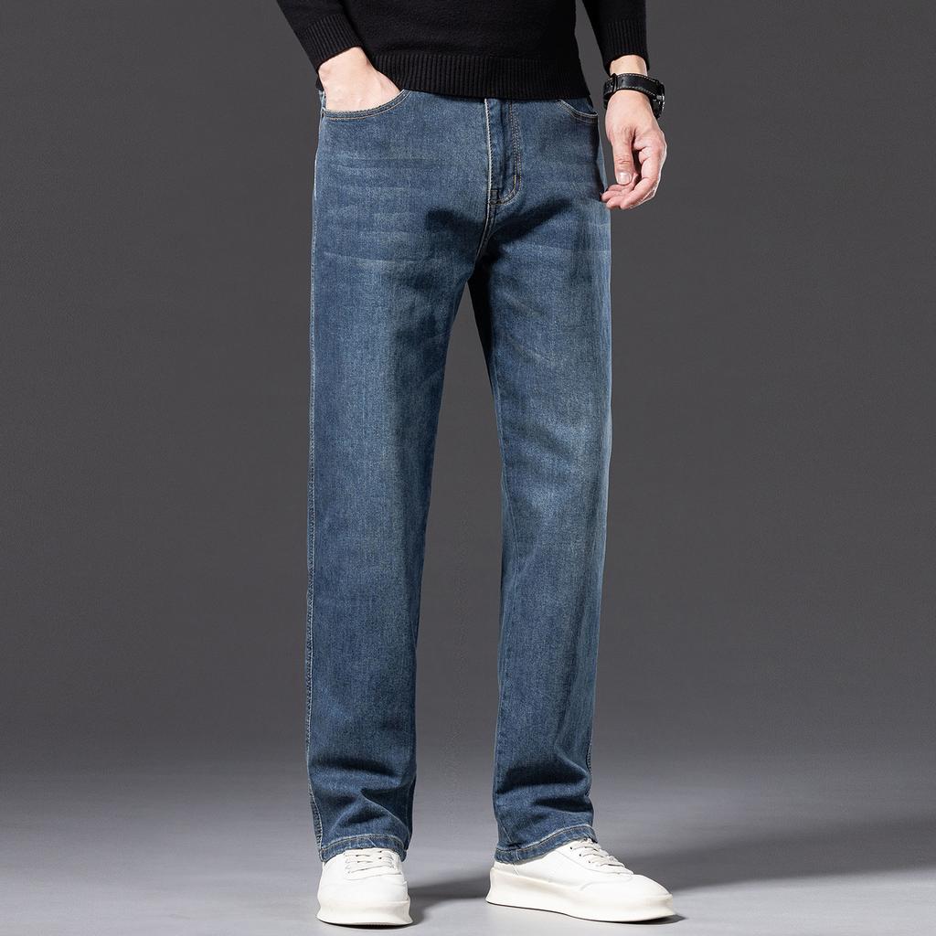 Small Jeans Men's Pure Cotton Loose Straight Wide-leg Elastic Casual Versatile Trendy Denim Trousers