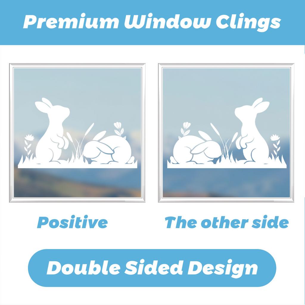 White Bunny Easter Window Clings Static Cling for Glass Home Party Decorations Removable Reusable