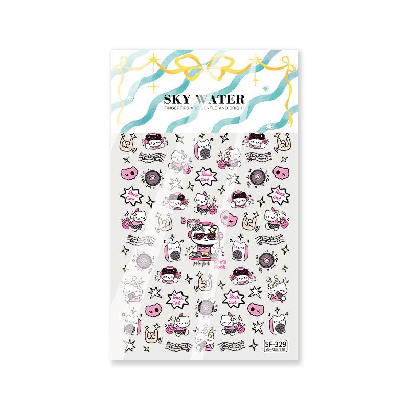 

6D Embossed Music Rock Cat Nail Art Stickers & Cartoon Phone Case DIY Decorative Set
