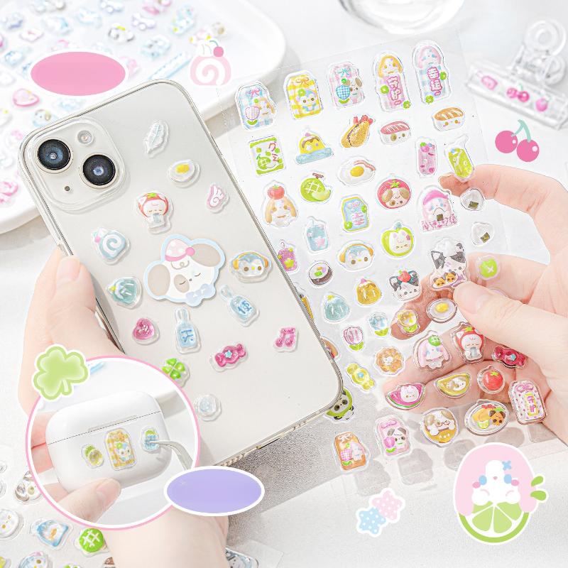 Crystal 3D Puffy Stickers for Kids Sparkling Cartoon Sweet Jelly Decals for DIY Decor Phone Case Scrapbook Journaling Sticker