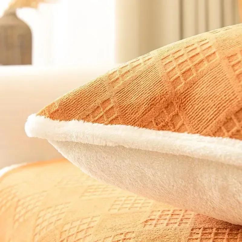 Nordic Solid Color Sofa Cover for Living Room Non-Slip Thick Plush Couch Cushion Mat Corner Sofa Cover Sofas Towel Home Decor