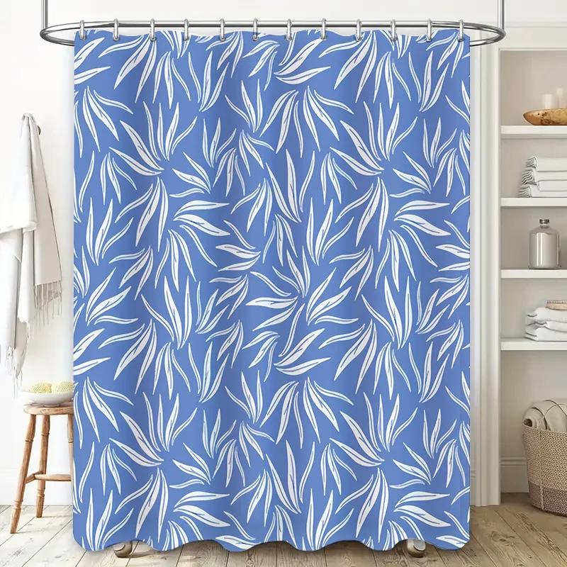 Modern Style Bathroom Shower Curtain with Waterproof Printing Pattern, Blue Color Decorative Fabric for Bathtub