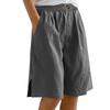 Women's Fashion Solid Color Pants Pocket Button Up Capris Loose Elastic Waist Cotton Linen Shorts