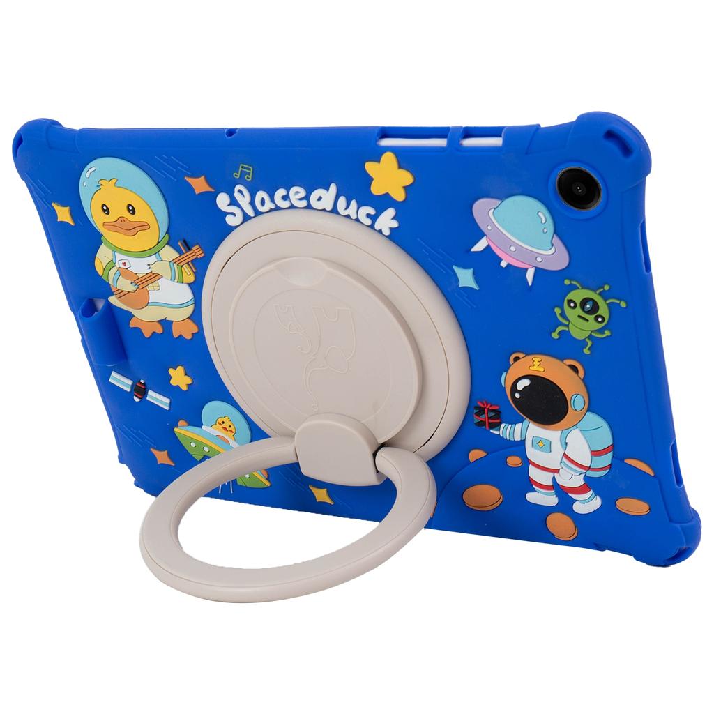 For Samsung Galaxy Tab A9+ Case Rotatable Kickstand Cute Cartoon Silicone Tablet Cover with Lanyard